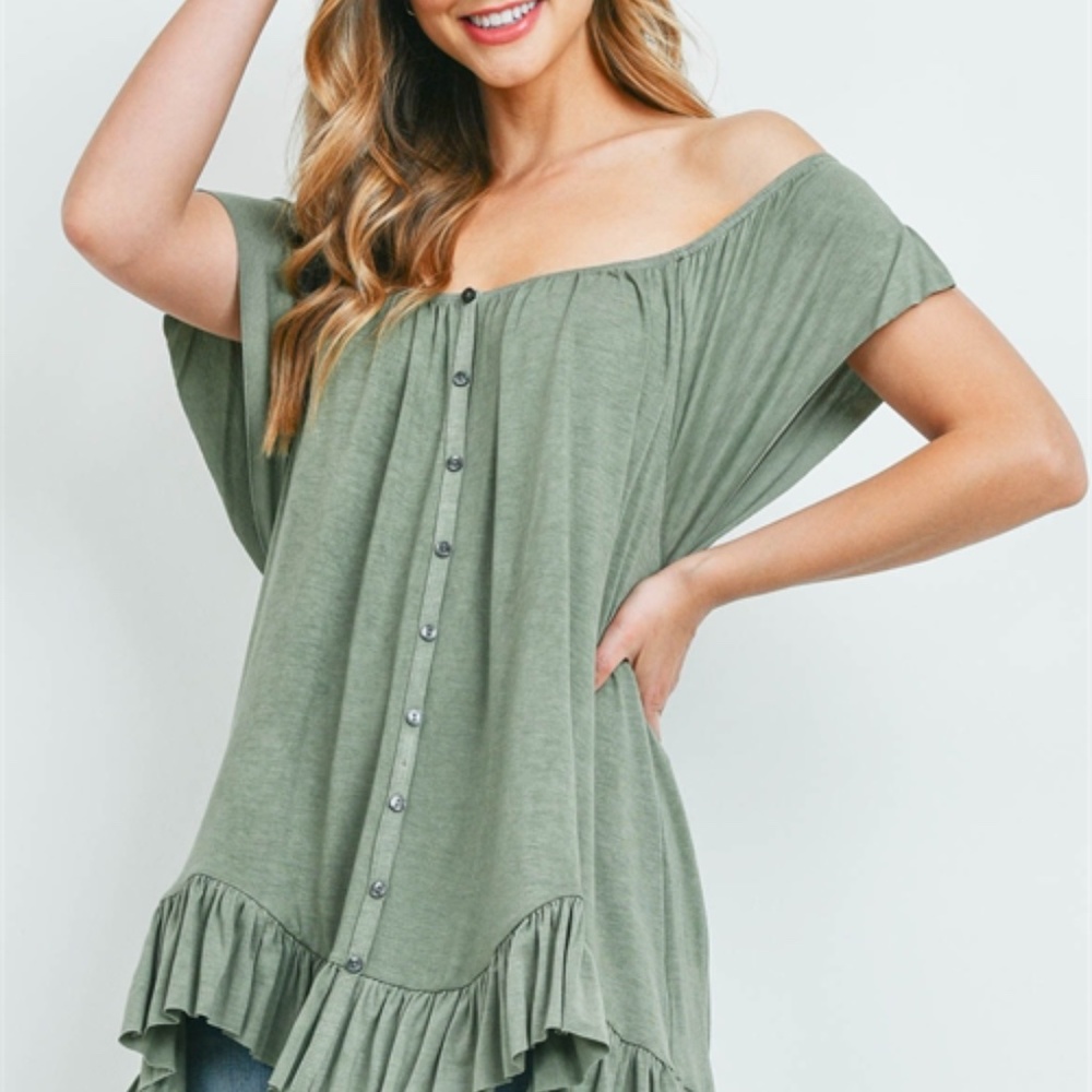 Charcoal Boho style off shoulder tunic top - Picture 5 of 11